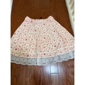 Joseph Altier Walker Floral Lace Trim Midi Skirt Pink Cream Cottagecore Y2K M